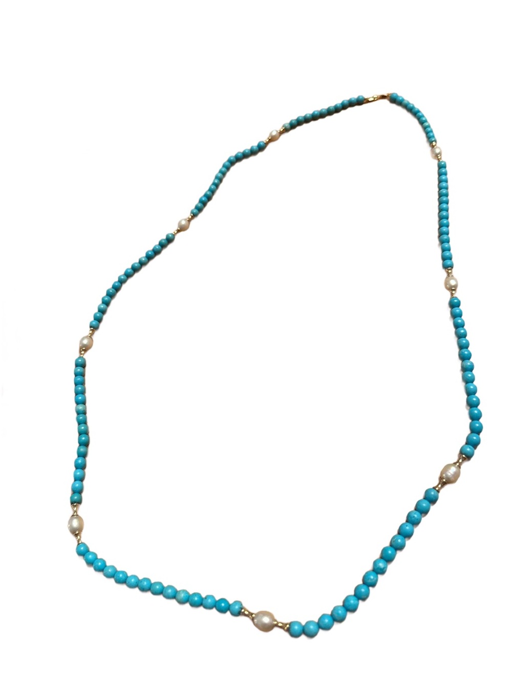 Vintage Zoe B Turquoise, Freshwater Pearl, 14K Gold Bead Necklace